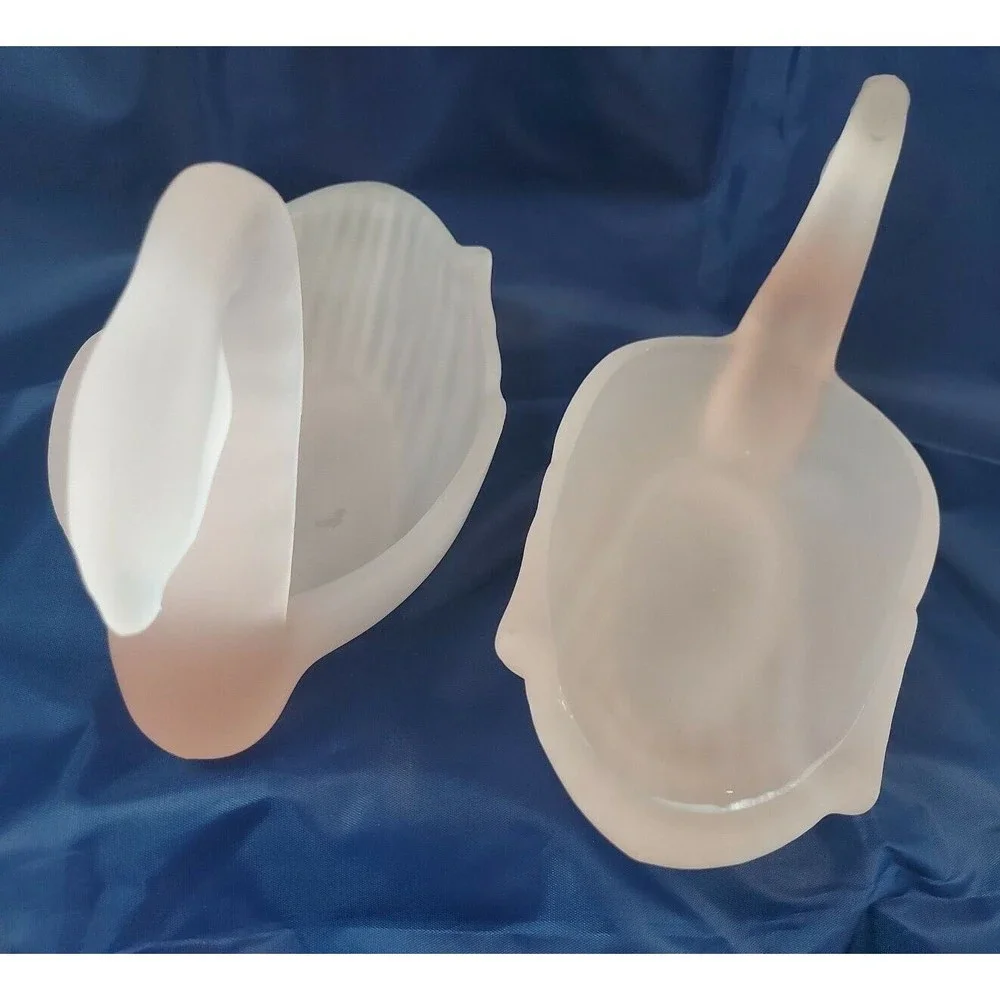 Pink Satin Glass Swan Candy Trinket Soap Dish Bowl Vintage Large 9